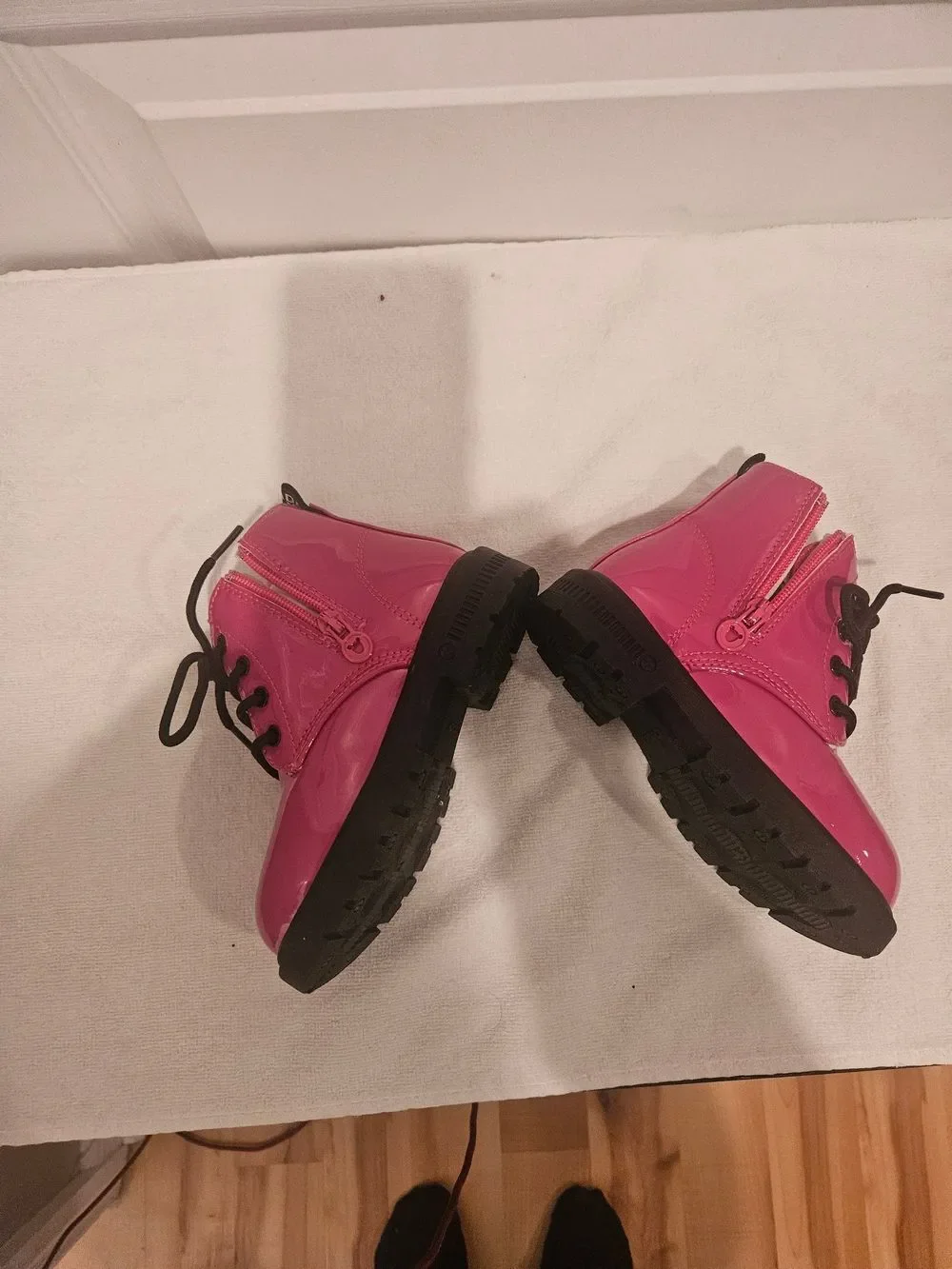 Girls' Shiny Hot Pink Lace-Up Ankle Boots with Cozy Lining